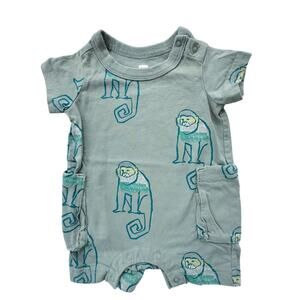 Tea Collection Green Monkey Pocket Romper EUC 0-3mo